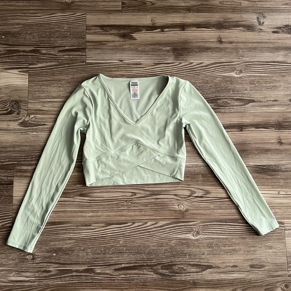 Gymshark Tops - Gymshark Crossover Long Sleeve Crop Top Mist Green